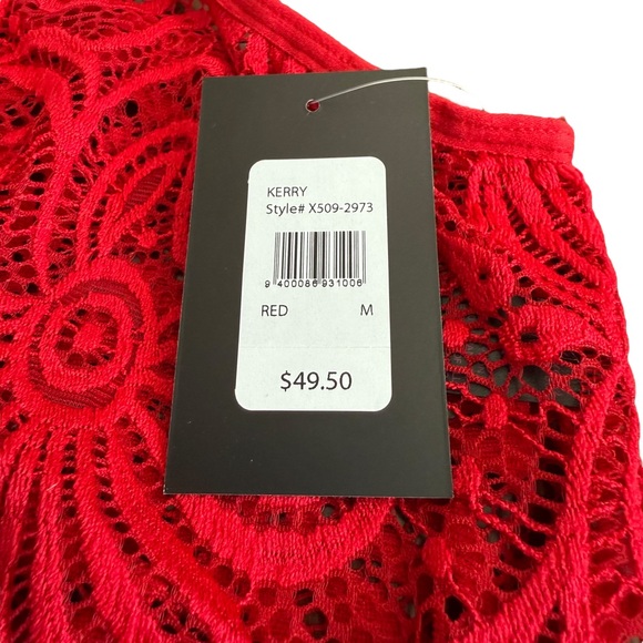 Frederick's of Hollywood Bodysuit MEDIUM Red Lace Kerry One Sleeve Cut-Out NWT - Picture 5 of 9
